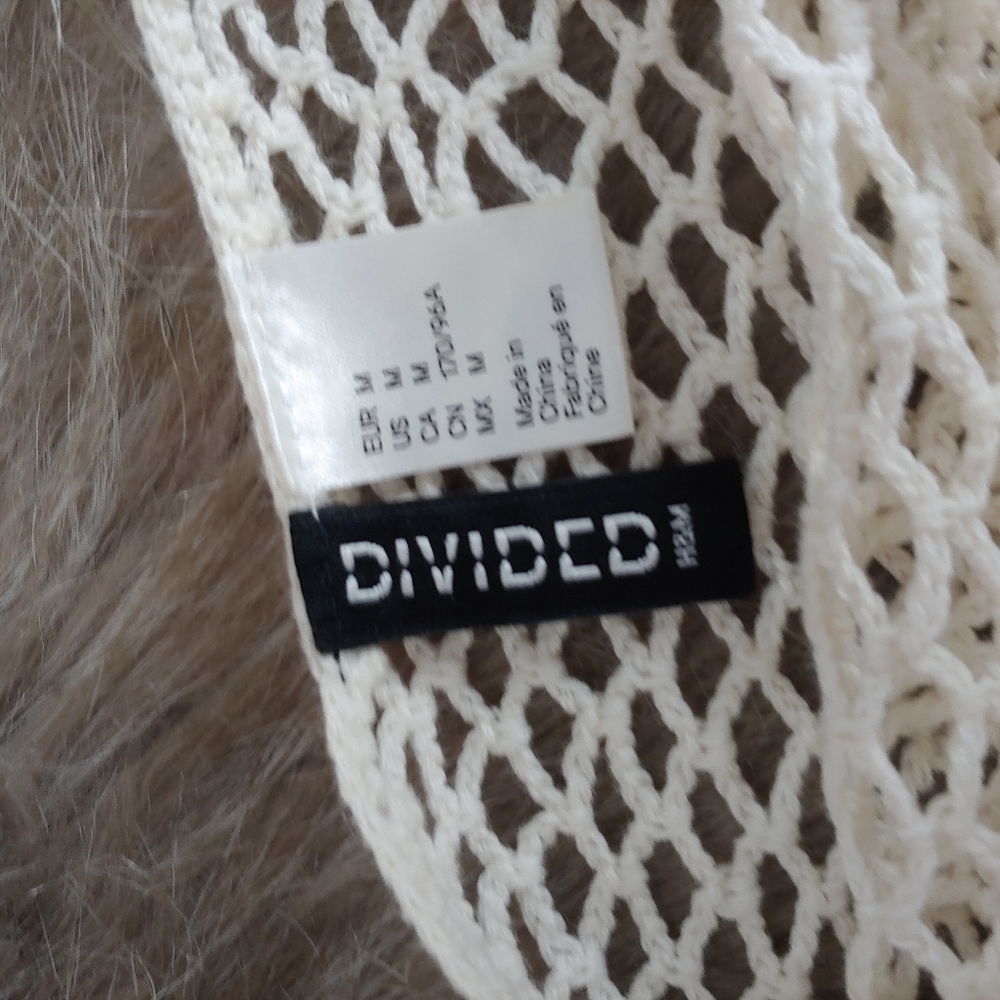 Divided H&M • Boho Cotton Cream Ivory Crop Top Crochet Long Bell Sleeve Medium - Picture 15 of 16